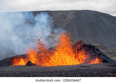 Lava Show Fagradalsfjall Volcano Eruption Iceland Stock Photo ...