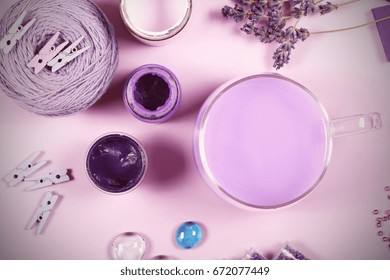 Lavender background on it are purple objects