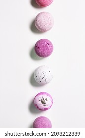 Lavender Bath Bombs From Sea Salt With Natural Healthy Ingredients, Fragrant Spa Products With Lavender Flower Essential Oil. Aromatherapy And Herbal Medicine Balls, Cosmetic For Body Care, Top View