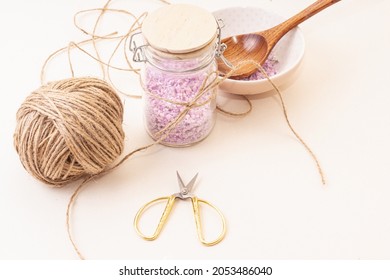 Lavender Bath Salt In Glass Jar. Handmade Gift. Hostess Giving