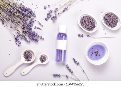 lavender body care products. Aromatherapy, spa and natural healthcare concept
