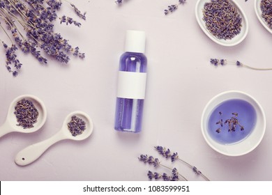 Lavender Body Care Products. Aromatherapy, Spa And Natural Healthcare Concept. Product Mockup