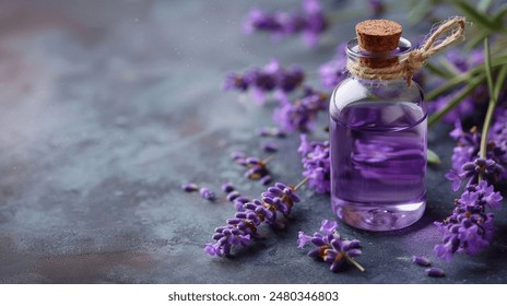  lavender essential oil in glass bottle with fresh lavender flowers, concept of alternative medicine and aromatherapy spa massage and aromatherapy. High quality photo - Powered by Shutterstock