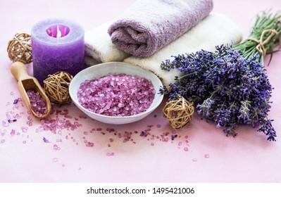 lavender flowers and lavender aromatic sea salt - natural skin care spa - Powered by Shutterstock