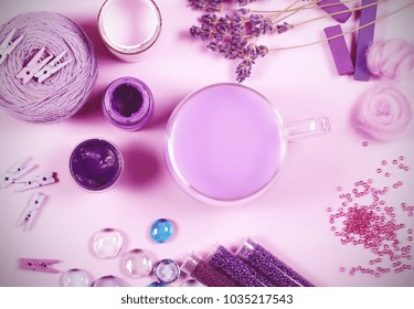 lavender items on a purple background