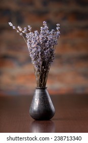 Lavender In Metal Vase On Table