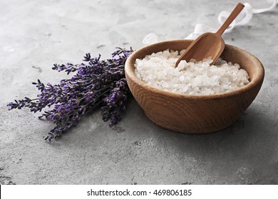 Lavender and sea salt in bowl, closeup - Powered by Shutterstock