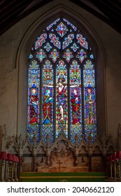 LAVENHAM, SUFFOLK - CIRCA 2021 SEPTEMBER: Stain Glass Windown In St Peters And St Paul's Church, Lavenham. The Church Is The Finest Examples Of Late Perpendicular Gothic Architecture In England