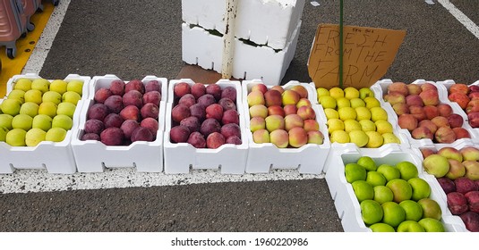 Laverton, Vic Australia - April 18 2021: Fresh Apples From Farm On Sale At Market