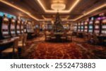 A lavish casino floor adorned with a majestic Christmas tree and surrounded by slot machines and elegant lighting, creating a festive and opulent holiday vibe.