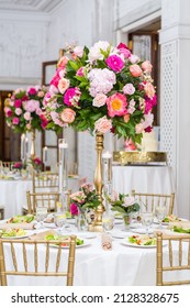 Lavish Lush Bright And Happy Pink And Red Rose Wedding Flower Centerpiece Set On Table For Elegant Party Soiree