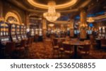 A lavish, well-lit casino floor with grand chandeliers and a warm, luxurious ambiance. The perfect image for themes related to gambling, nightlife, or luxury entertainment.