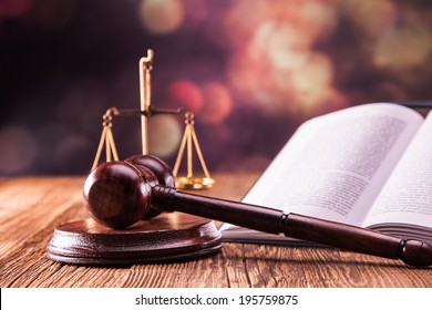 Law code, gavel and books.
