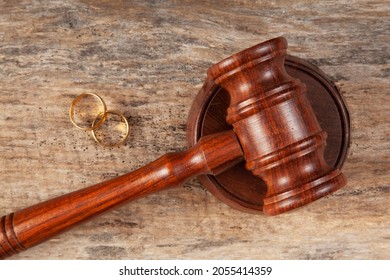 Law Concept. Gavel On Wooden Table, Divorce Case