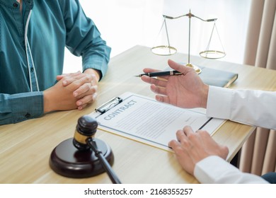 Law Consultancy Concept A Male Lawyer Finding Out Some Vague Information On The Contract And Asking For More Explanation