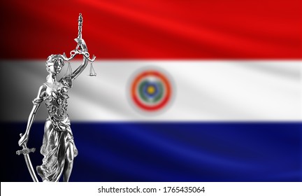 Law and justice in Paraguay. Paraguay flag with Themis.