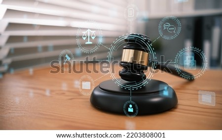 Law and justice policy regulation action enforcement governing within business companies administratives affairs, lawyers legal advice to entrepreneur, office judge hammer gavel digital icons   
