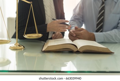 Law And Legal Services Concept. Lawyer And Attorney Having Team Meeting At Law Firm.