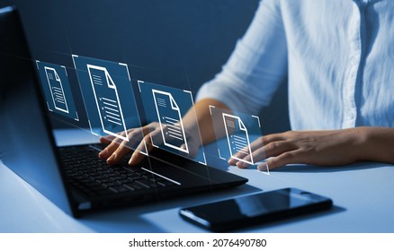 Law regulation and compliance rules on virtual screen concept. Businesswoman working at laptop computer and digital documents with checkbox lists.  - Shutterstock ID 2076490780