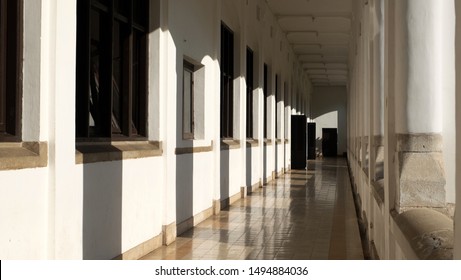 Lawang Sewu ("Thousand Doors") in sunny day.  Is a landmark in Semarang, Central Java, Indonesia, built as the headquarters of the Dutch East Indies Railway Company, August 14, 2019
