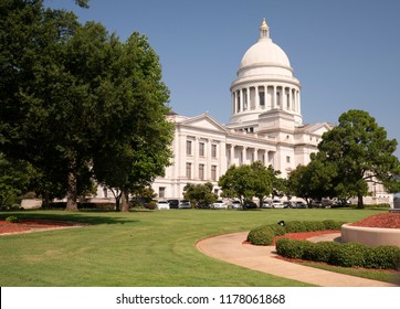 The lawn has just been mowed on the grounds of the State Capitol in downtown Little Rock, AK