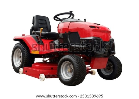Lawn mower isolate on empty background. Garden equipment for farm and grass and lawn cutting