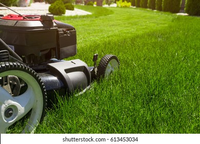 Lawn Mower On Green Grass 