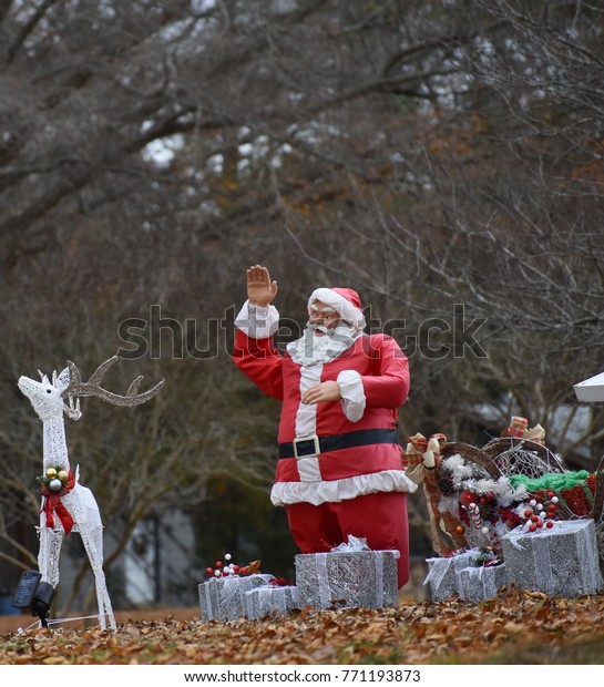 Lawn Ornaments Waving Santa Claus White Stock Photo Edit Now