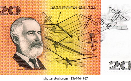 Lawrence Hargrave Portrait From Australian 20 Dollars 1966 Banknotes. 