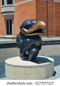 Lawrence, Kansas July 10, 2022 - Current Version Of Bronze Jayhawk Near The Natural History Museum At Ascher Plaza