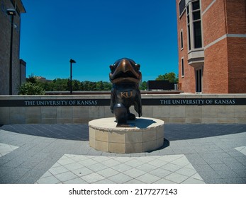 Lawrence, Kansas July 10, 2022 - Current Version Of Bronze Jayhawk Near The Natural History Museum At Ascher Plaza