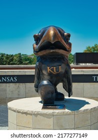 Lawrence, Kansas July 10, 2022 - Current Version Of Bronze Jayhawk Near The Natural History Museum At Ascher Plaza