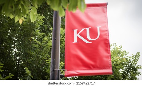 Lawrence, Kansas - May 22, 2022: KU Banner At The University Of Kansas Jayhawks' College Campus