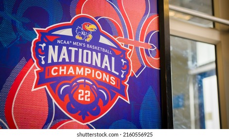 Lawrence, Kansas - May 22, 2022: 2022 NCAA Men's Basketball National Championship Emblem For The Kansas Jayhawks'