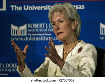 Lawrence, Kansas, USA, 12th February,  2015
Former Secretary Of Health And Human Services Kathleen Sebelius Answers Questions From Audience During The First In The Series 2015 Presidential Lectures.
 