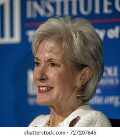 Lawrence, Kansas, USA, 12th February,  2015
Former Secretary Of Health And Human Services Kathleen Sebelius Answers Questions From Audience During The First In The Series 2015 Presidential Lectures.
 