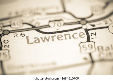 Lawrence. Kansas. USA On A Geography Map.