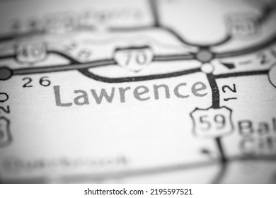 Lawrence. Kansas. USA On A Geography Map.