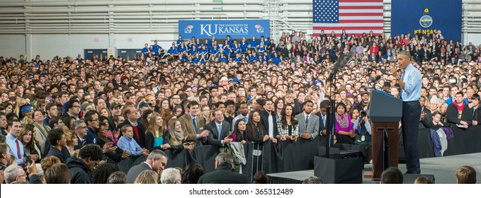 Lawrence, KS - January 22, 2015: President Obama speaks at the University of Kansas