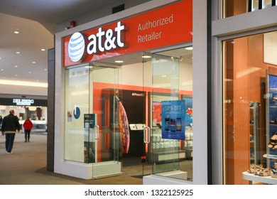 Lawrence Township New Jersey, February 24, 2019: AT&T Retail Store. AT&T Inc. Is An American Telecommunications Corporation IX