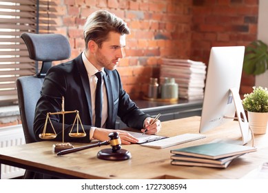 Lawyer Or Attorney Working In Office. Law And Justice Concept