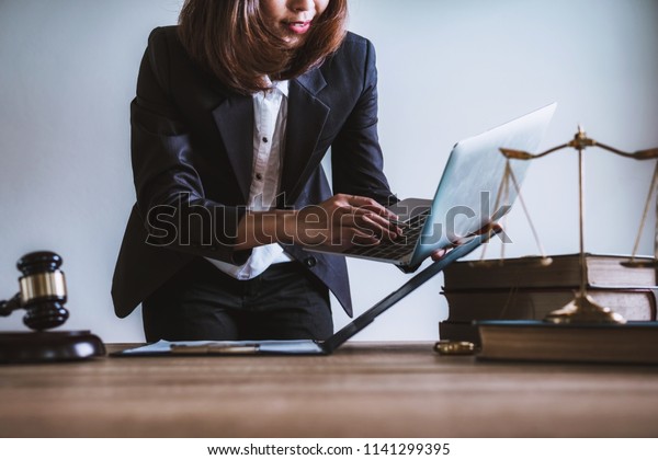 Lawyer Business Woman Using Laptop Contact People Business