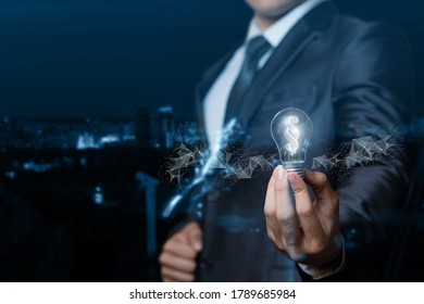 A lawyer or businessman showing light bulb burning inside the paragraph on blurred background. - Shutterstock ID 1789685984