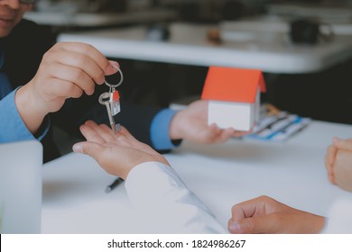 lawyer insurance broker consulting giving legal advice to couple customer about buying renting house. financial advisor with mortgage loan investment contract. realtor selling real estate property - Shutterstock ID 1824986267