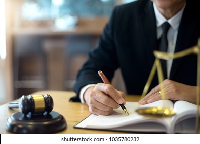 Lawyer Or  Judge Work In The Office With Gavel And Balance