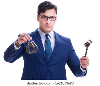 Lawyer Law Student With A Gavel Isolated On White Background