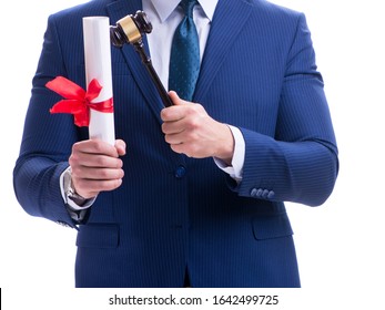 Lawyer Law Student With A Gavel Isolated On White Background