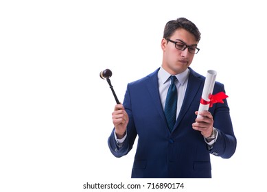 Lawyer Law Student With A Gavel Isolated On White Background