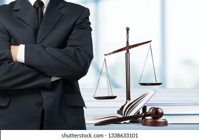 Lawyer Standing Near Scales Justice On Stock Photo 1338633101 