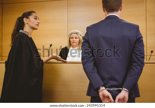 Lawyer Talking Criminal Handcuffs Court Room Stock Photo Edit Now 243995314 Lawyer Talking Criminal Handcuffs Court Room Stock Photo Edit Now 243995314
